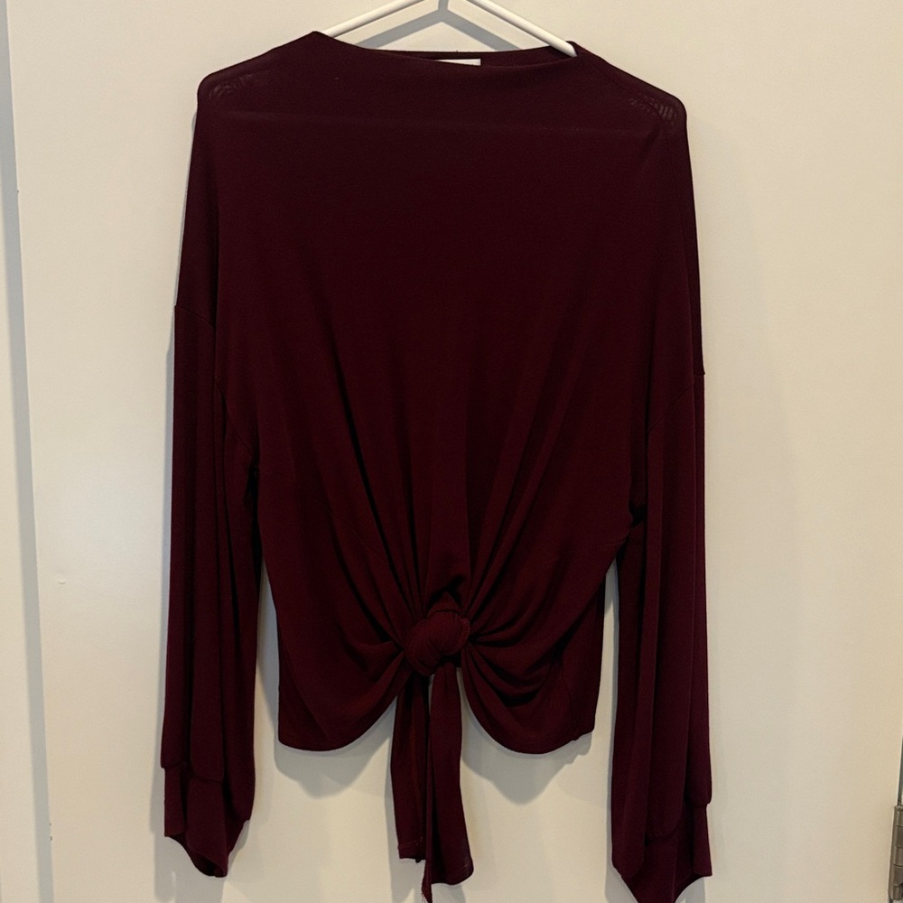 Amour Vert Deep Red Long Sleeve Knot-Back in Front